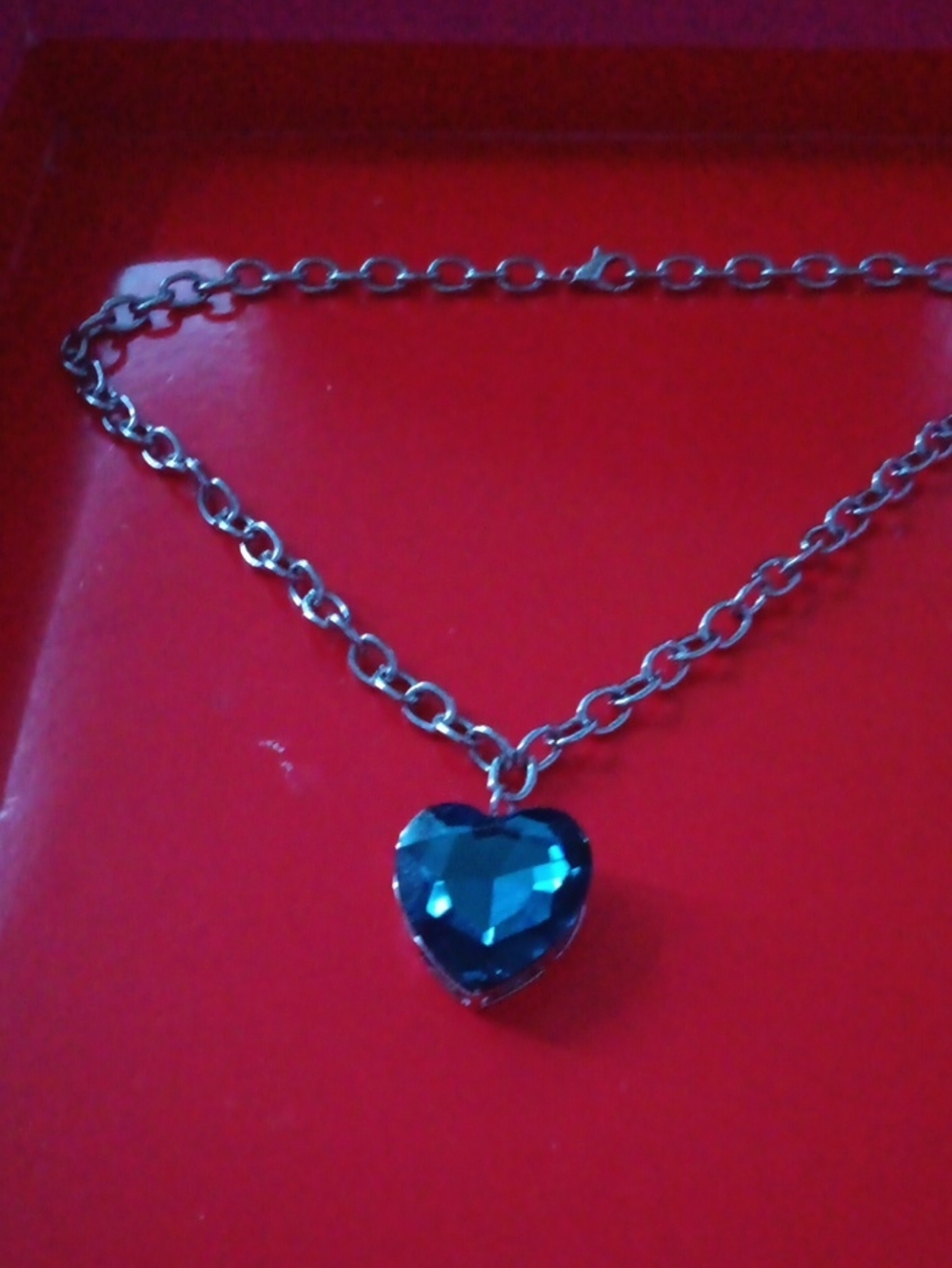 Silver Chain Necklace with Blue Heart Pendant
